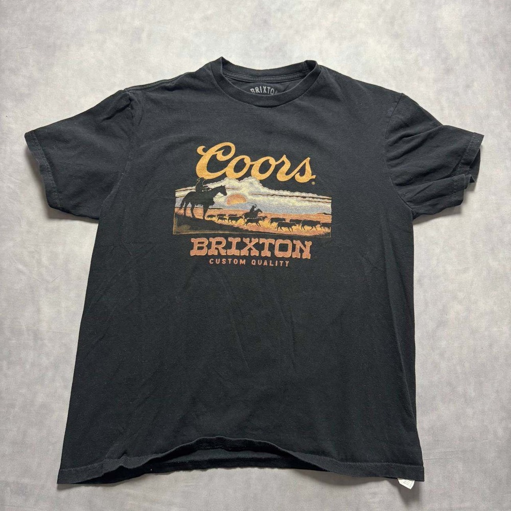 Brixton Coors Banquet Mens T-Shirt Medium Black Cowboy Western Graphic Tee